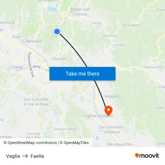 Vaglia to Faella map