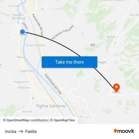 Incisa to Faella map