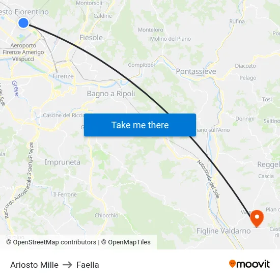 Ariosto Mille to Faella map
