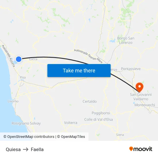 Quiesa to Faella map