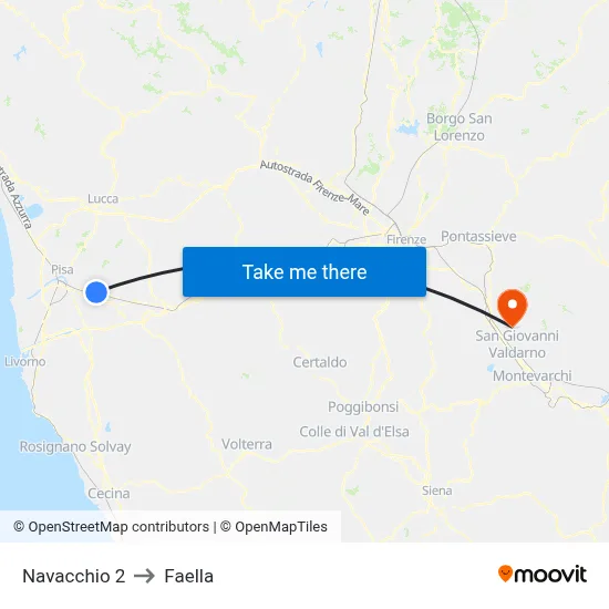 Navacchio 2 to Faella map