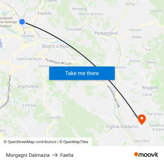 Morgagni Dalmazia to Faella map