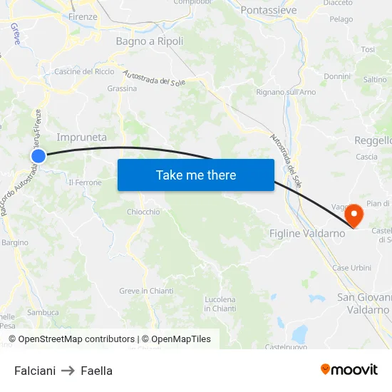 Falciani to Faella map