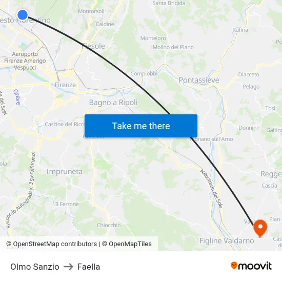 Olmo Sanzio to Faella map