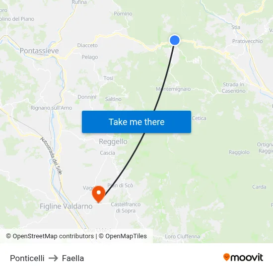 Ponticelli to Faella map