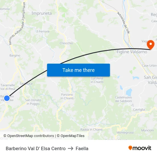 Barberino Val D'Elsa Center to Faella map