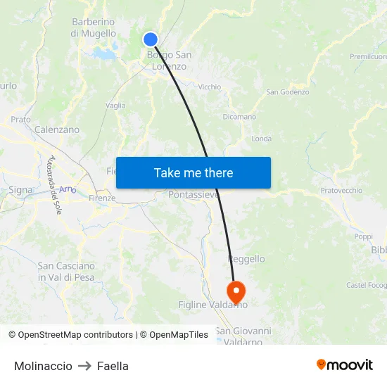 Molinaccio to Faella map