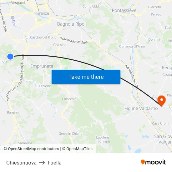 Chiesanuova to Faella map