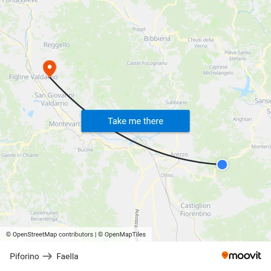 Piforino to Faella map