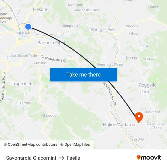 Savonarola Giacomini to Faella map