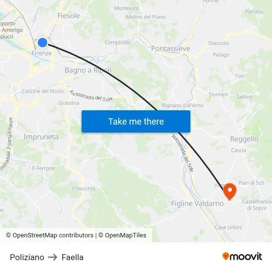 Poliziano to Faella map