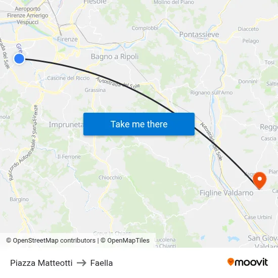 Matteotti Square to Faella map