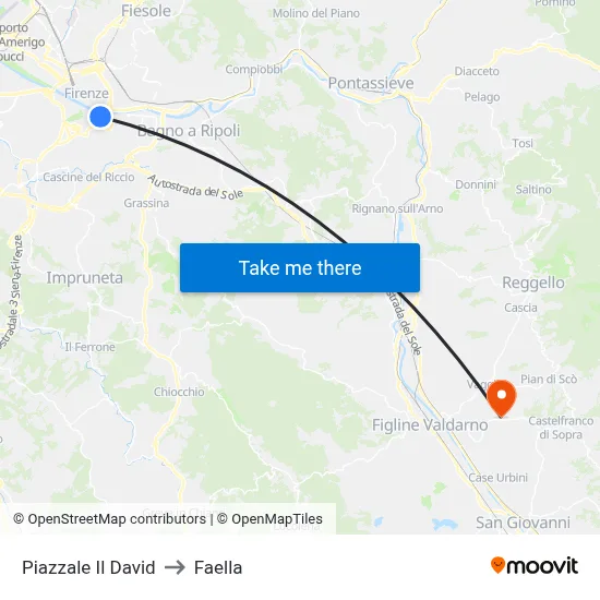 Piazzale Il David to Faella map