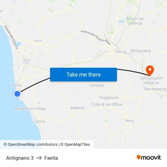 Antignano 3 to Faella map