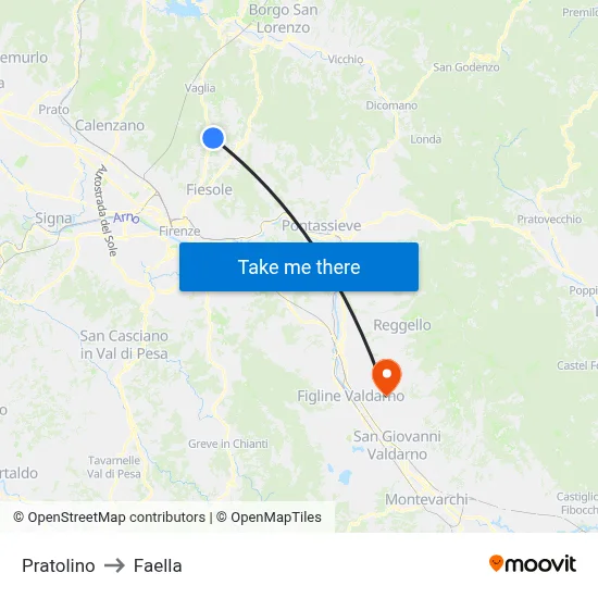 Pratolino to Faella map