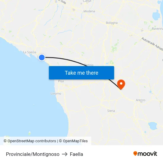 Provincial Road/Montignoso to Faella map