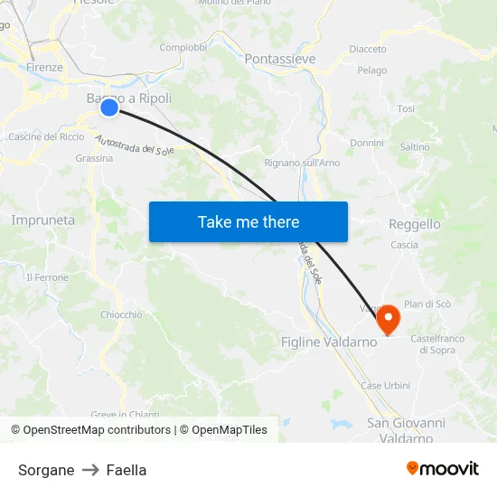 Sorgane to Faella map