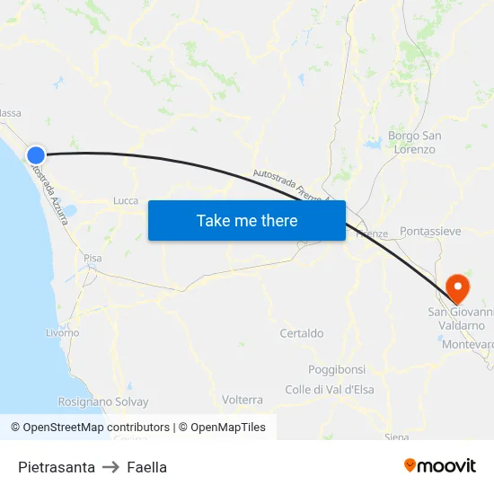 Pietrasanta to Faella map