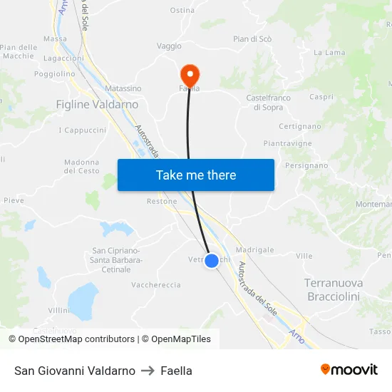 San Giovanni Valdarno to Faella map