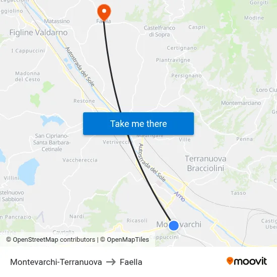 Montevarchi-Terranuova to Faella map