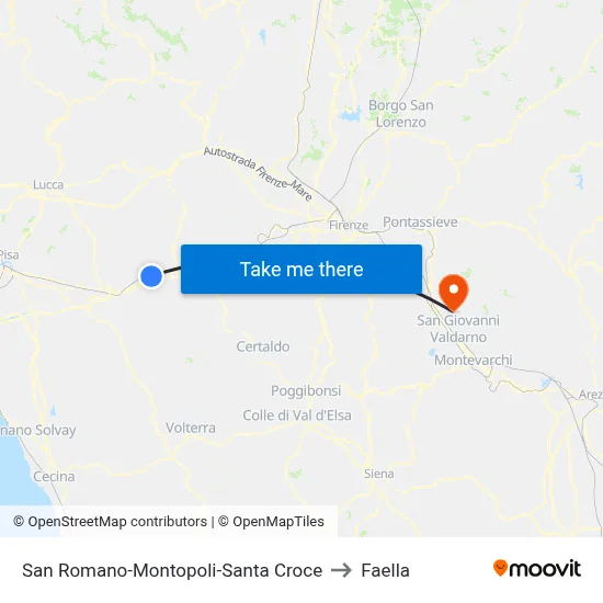 San Romano-Montopoli-Santa Croce to Faella map