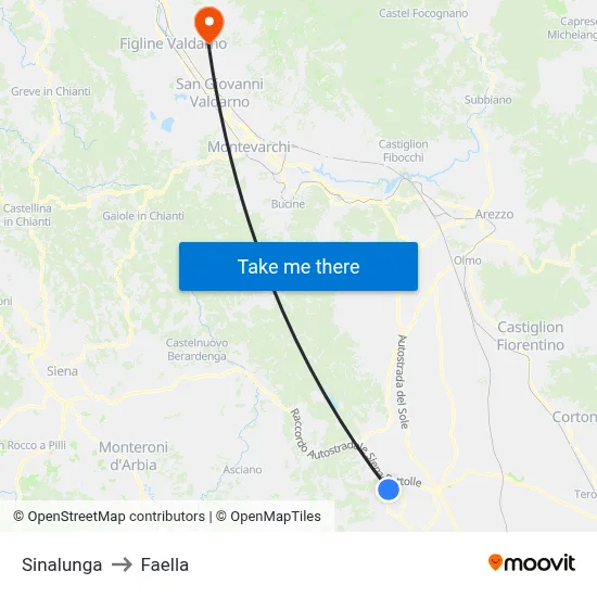 Sinalunga to Faella map
