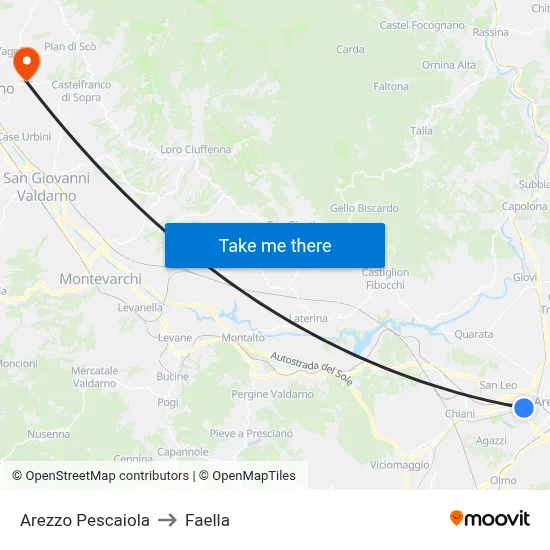 Arezzo Pescaiola to Faella map