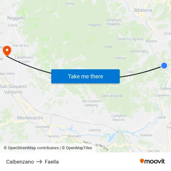 Calbenzano to Faella map