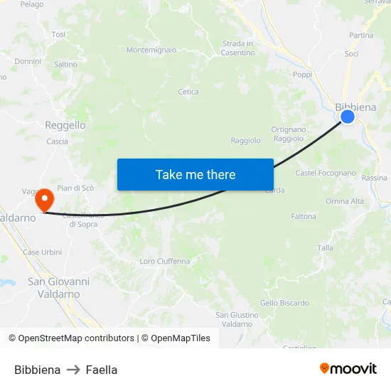 Bibbiena to Faella map