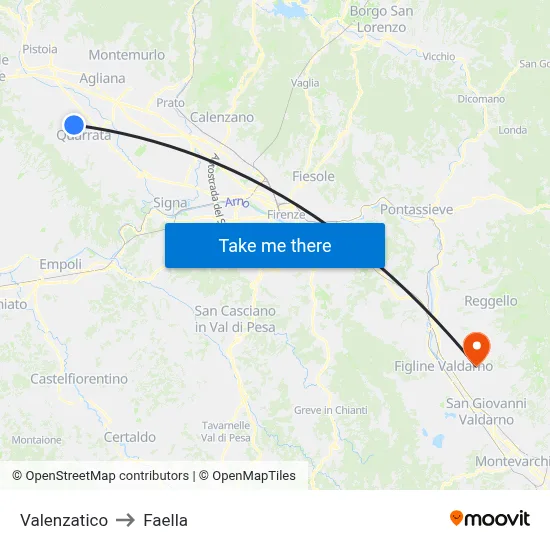 Valenzatico to Faella map