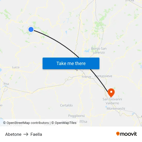 Abetone to Faella map