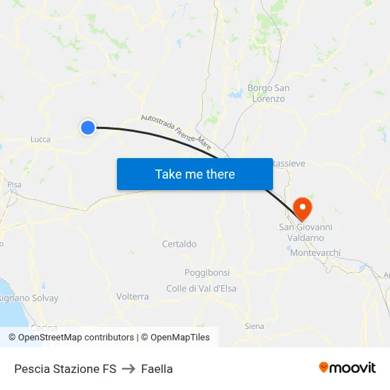 Pescia Railway Station to Faella map