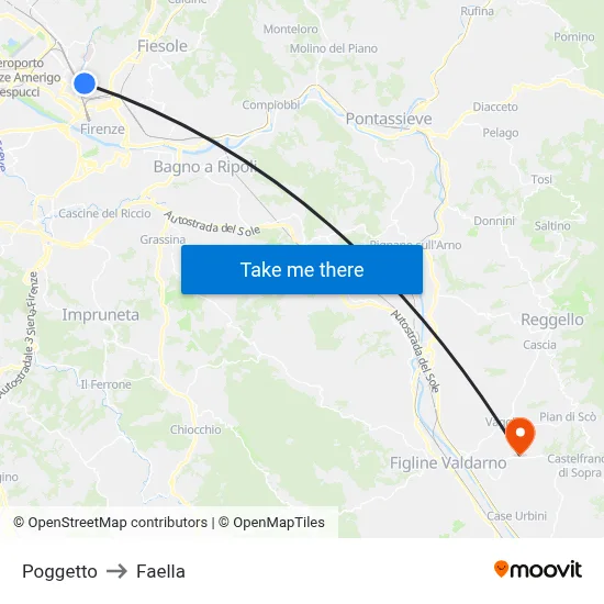 Poggetto to Faella map