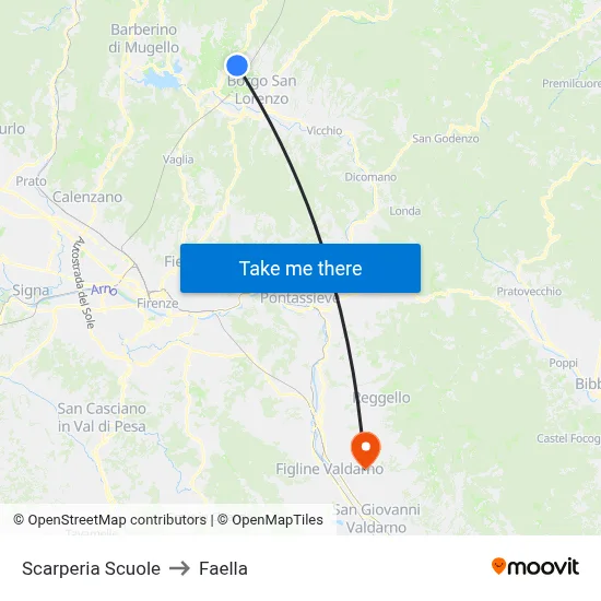Scarperia Schools to Faella map