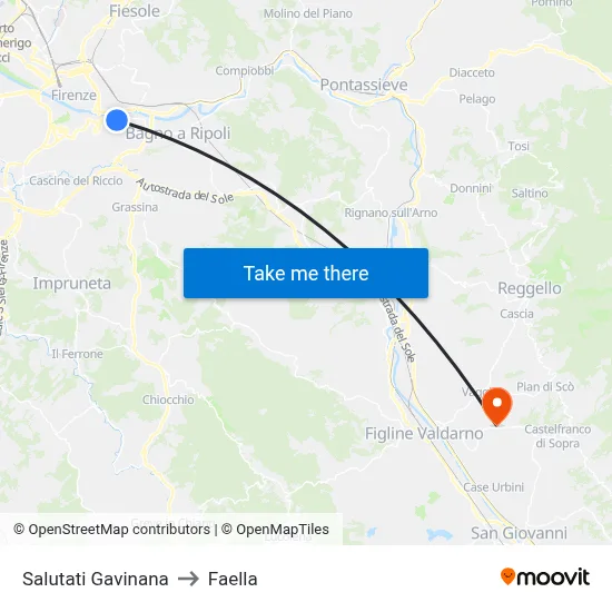 Salutati Gavinana to Faella map