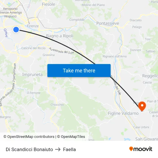 Scandicci Bonaiuto to Faella map