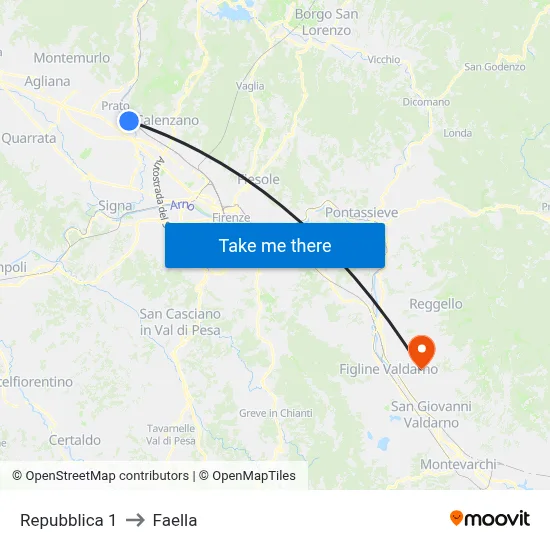 Repubblica 1 to Faella map