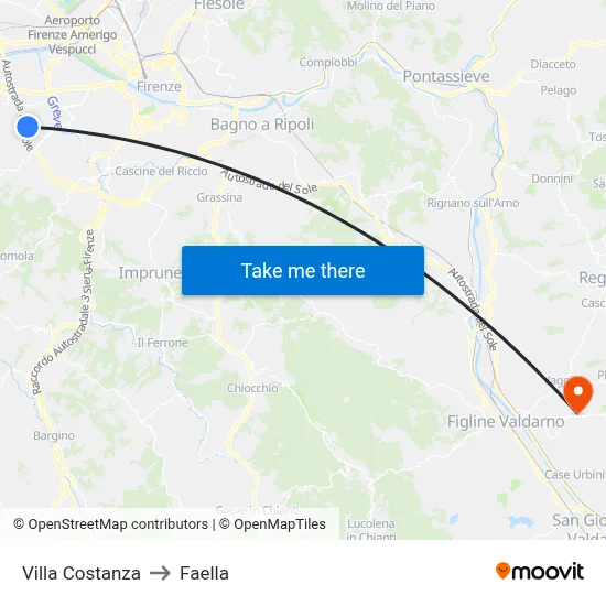 Villa Costanza to Faella map