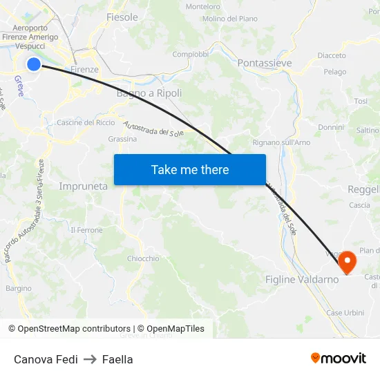 Canova Fedi to Faella map