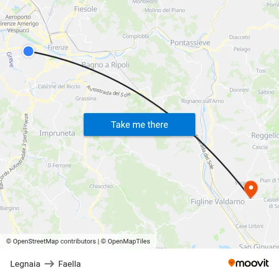 Legnaia to Faella map