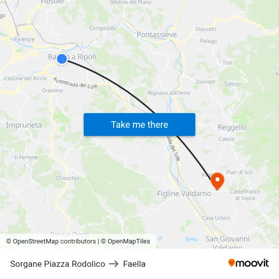 Sorgane Rodolico Square to Faella map