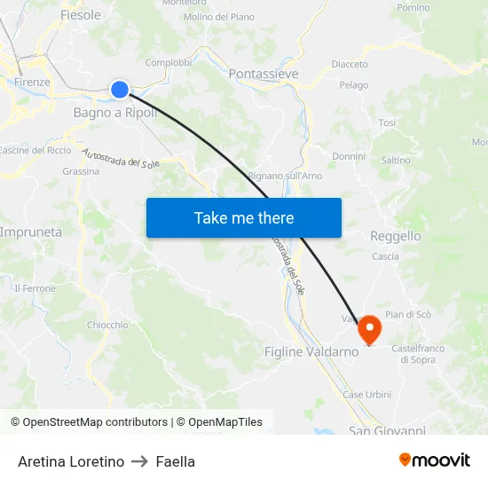 Aretina Loretino to Faella map
