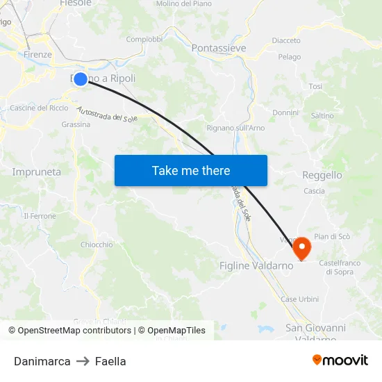 Denmark to Faella map