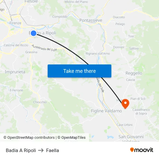Badia A Ripoli to Faella map