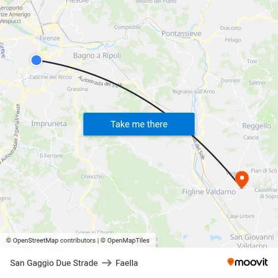 San Gaggio Two Roads to Faella map
