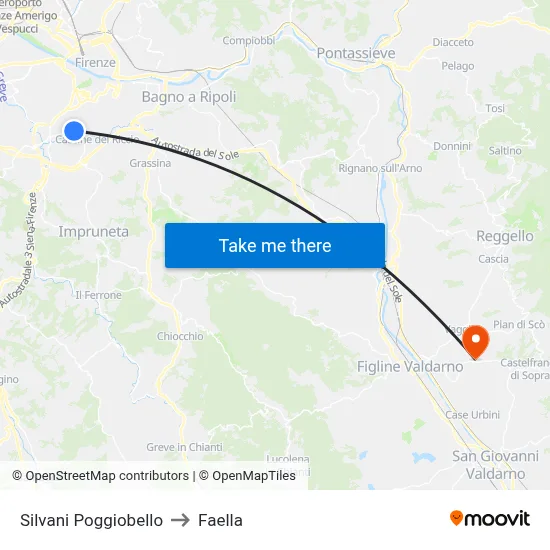 Silvani Poggiobello to Faella map