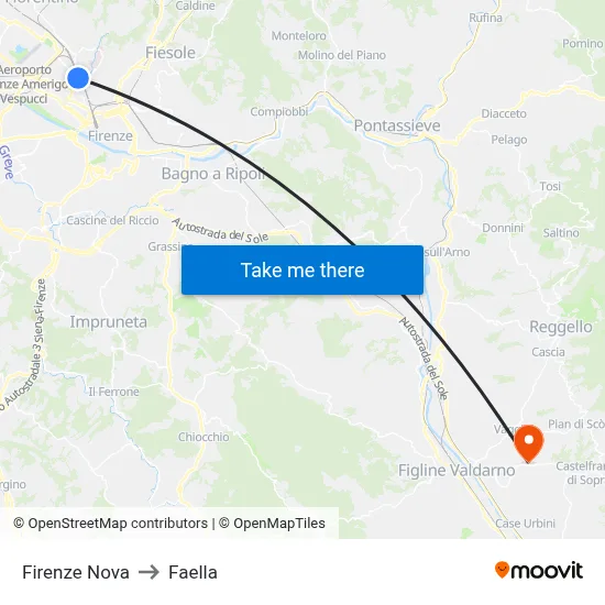 Firenze Nova to Faella map
