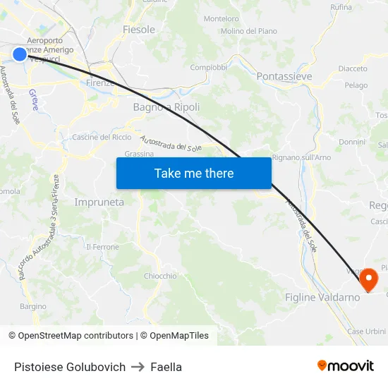 Pistoiese Golubovich to Faella map