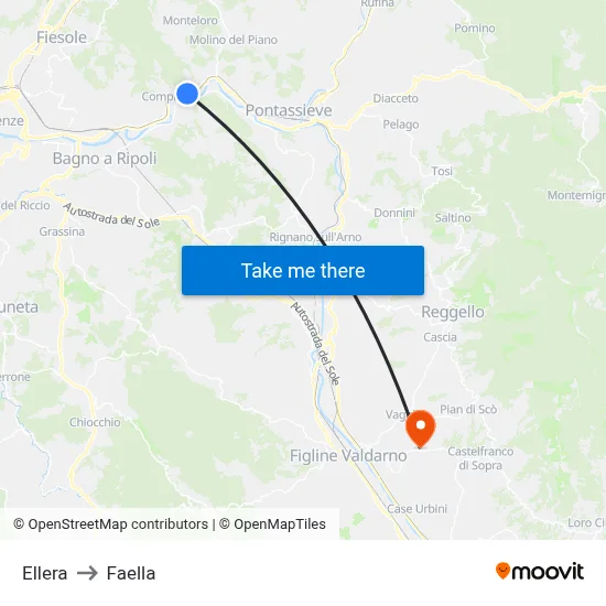 Ellera to Faella map