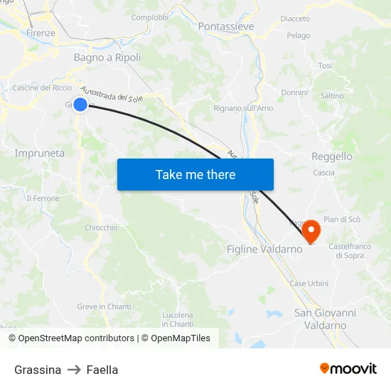 Grassina to Faella map